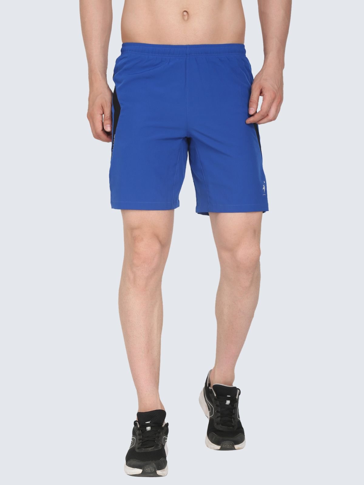 Front view of royal blue athletic Knitted Mesh shorts on a white background