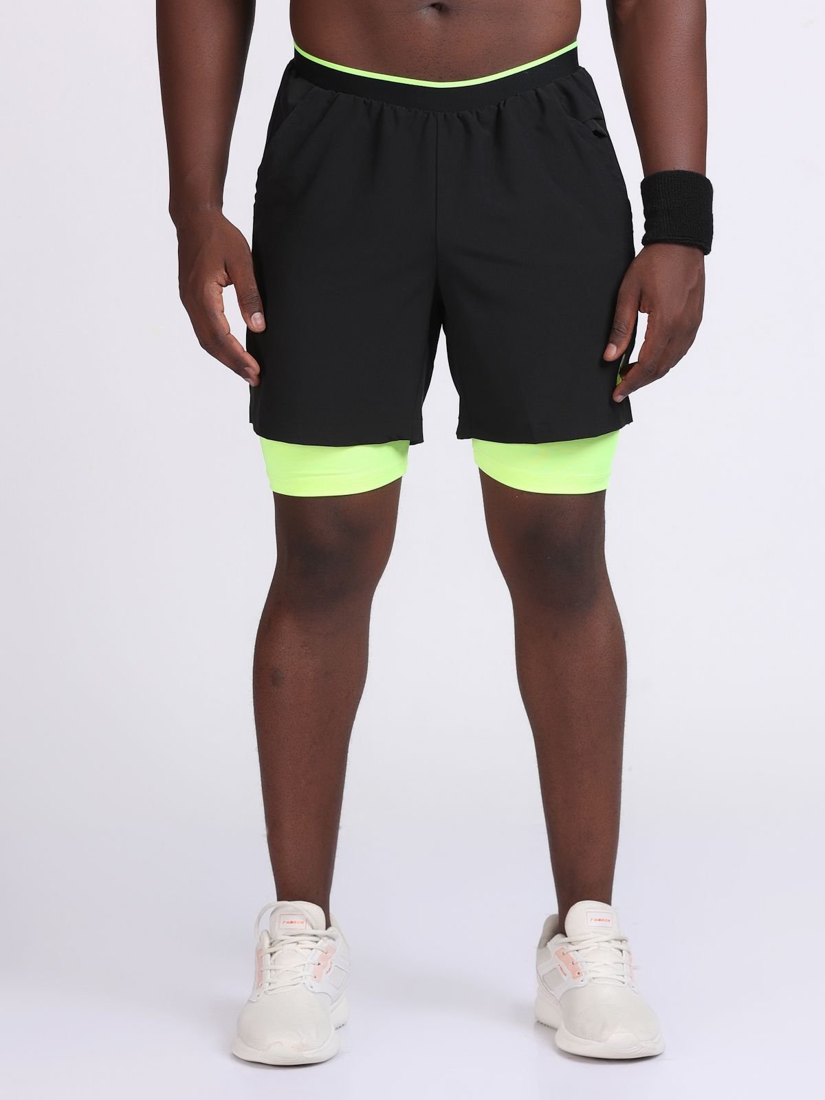 Shorts PowerStretch 2-in-1 Black with Neon Best for GYM wear