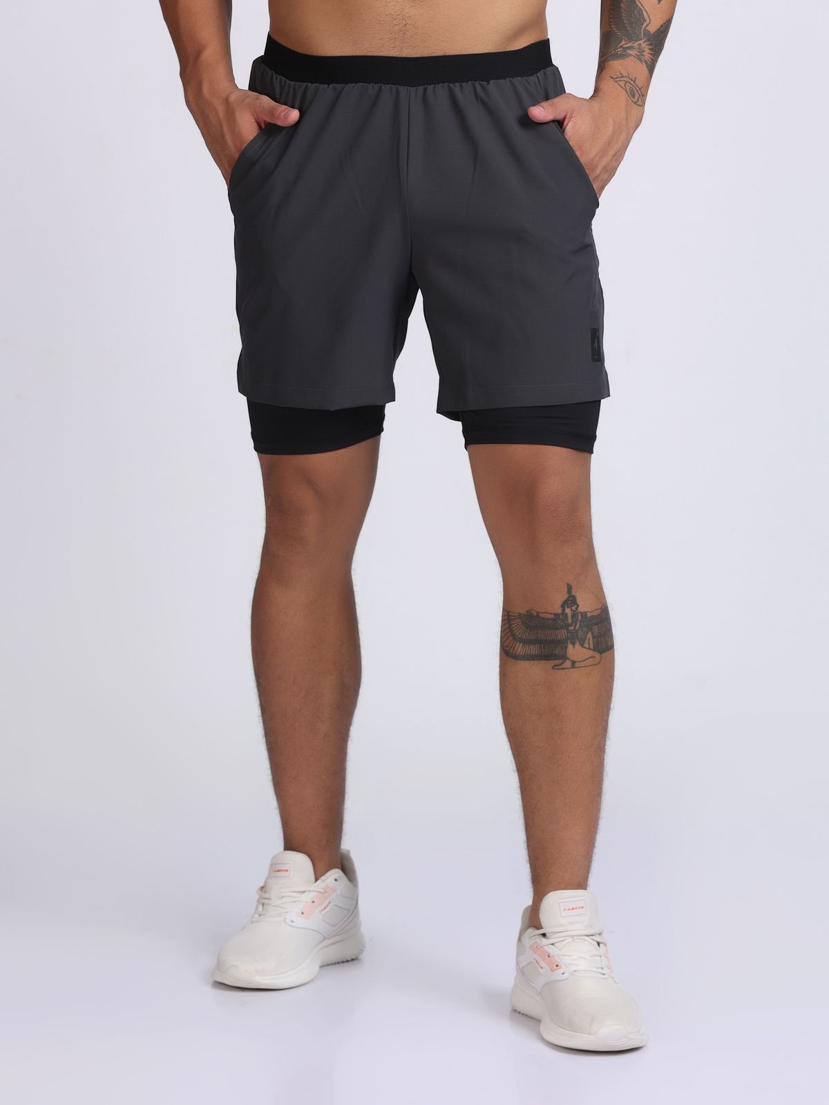 Shorts PowerStretch 2-in-1 Grey with Black Best Gymwear