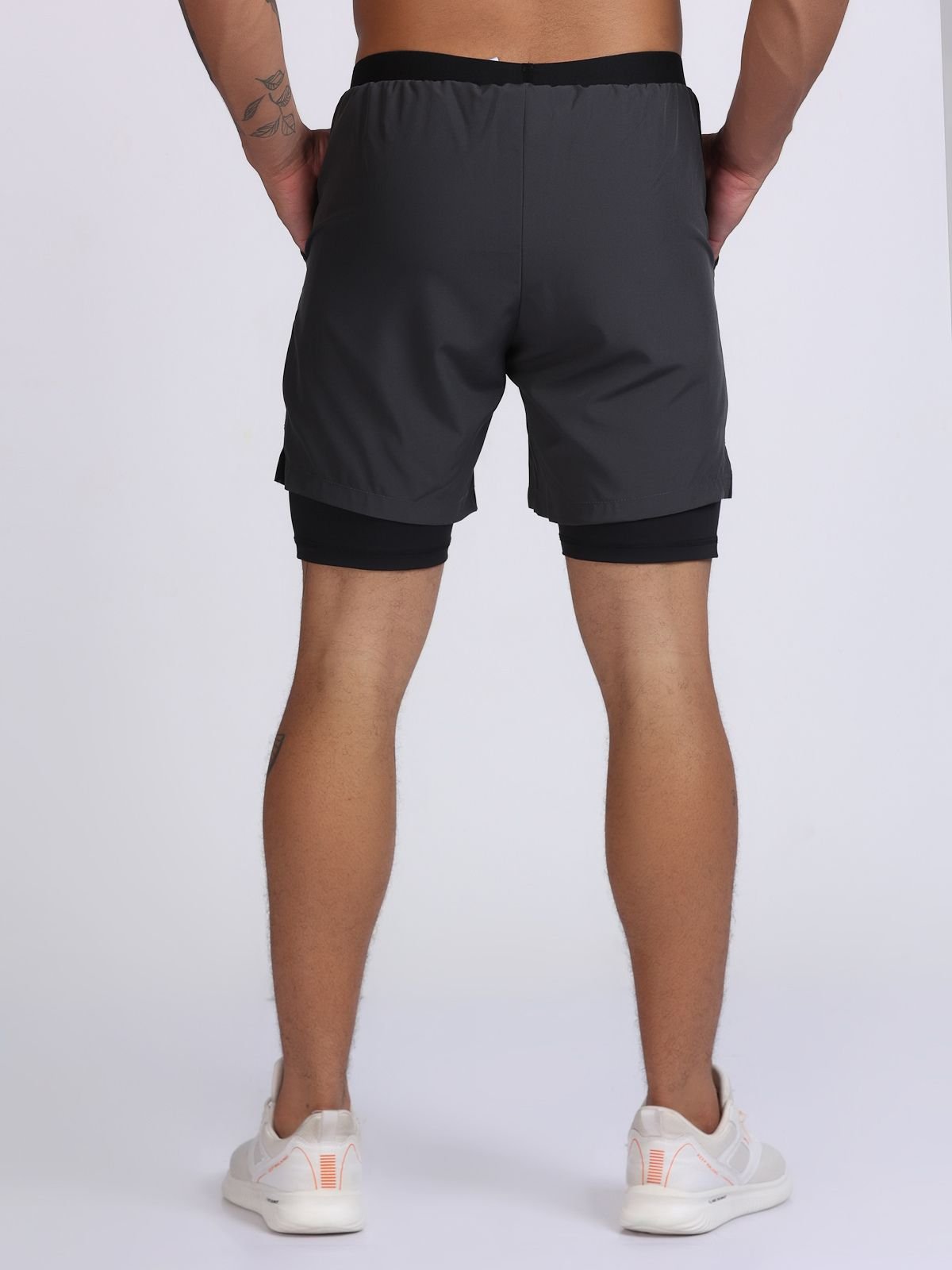 Shorts PowerStretch 2-in-1 Grey with Black Best for Hard Training