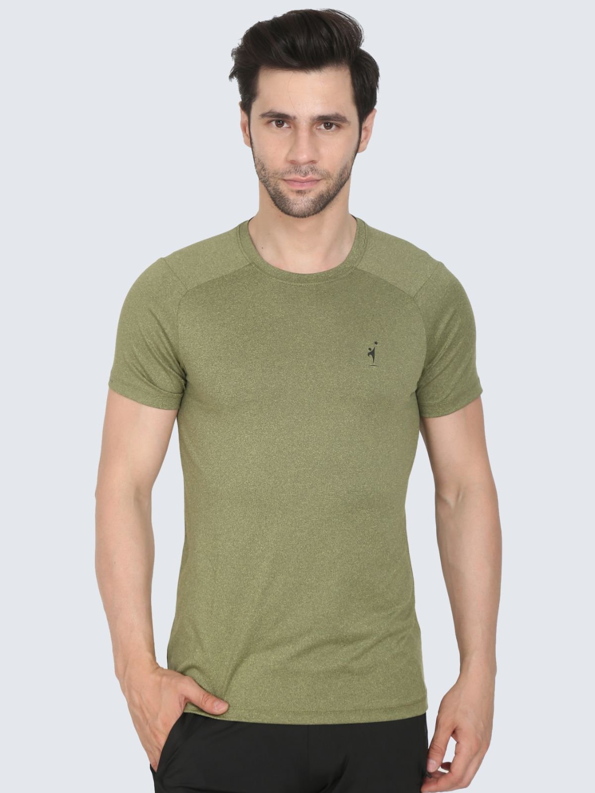Front view of olive athletic Cool N Comfort T-shirt on a white background