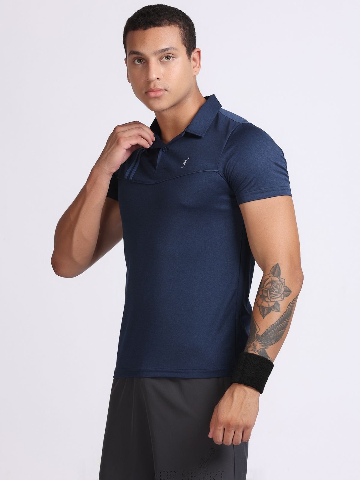T-shirt Milanz Dual Strips Navy Blue Best GYM Wear