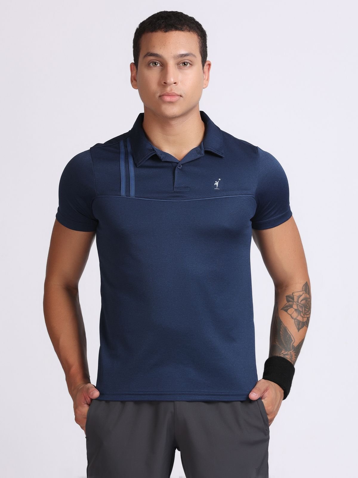 T-shirt Milanz Dual Strips Navy Blue Best Sport Polo T-shirt