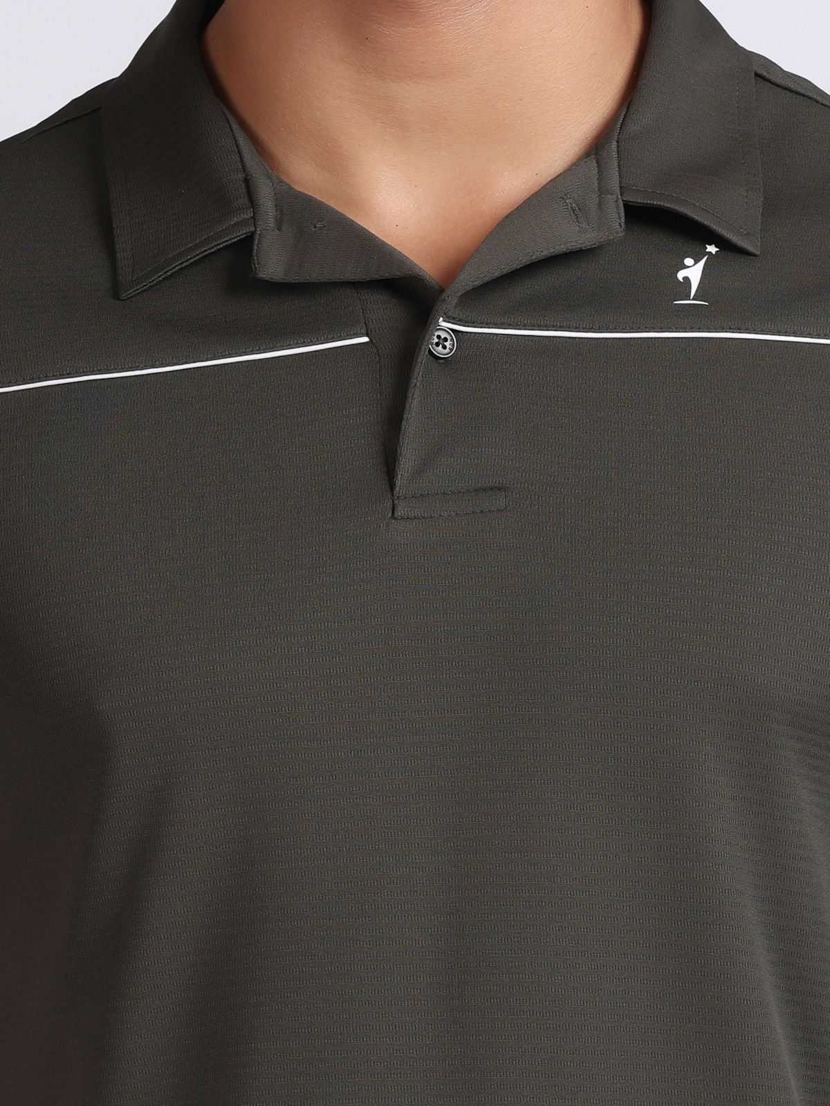 Olive green polo shirt with piping