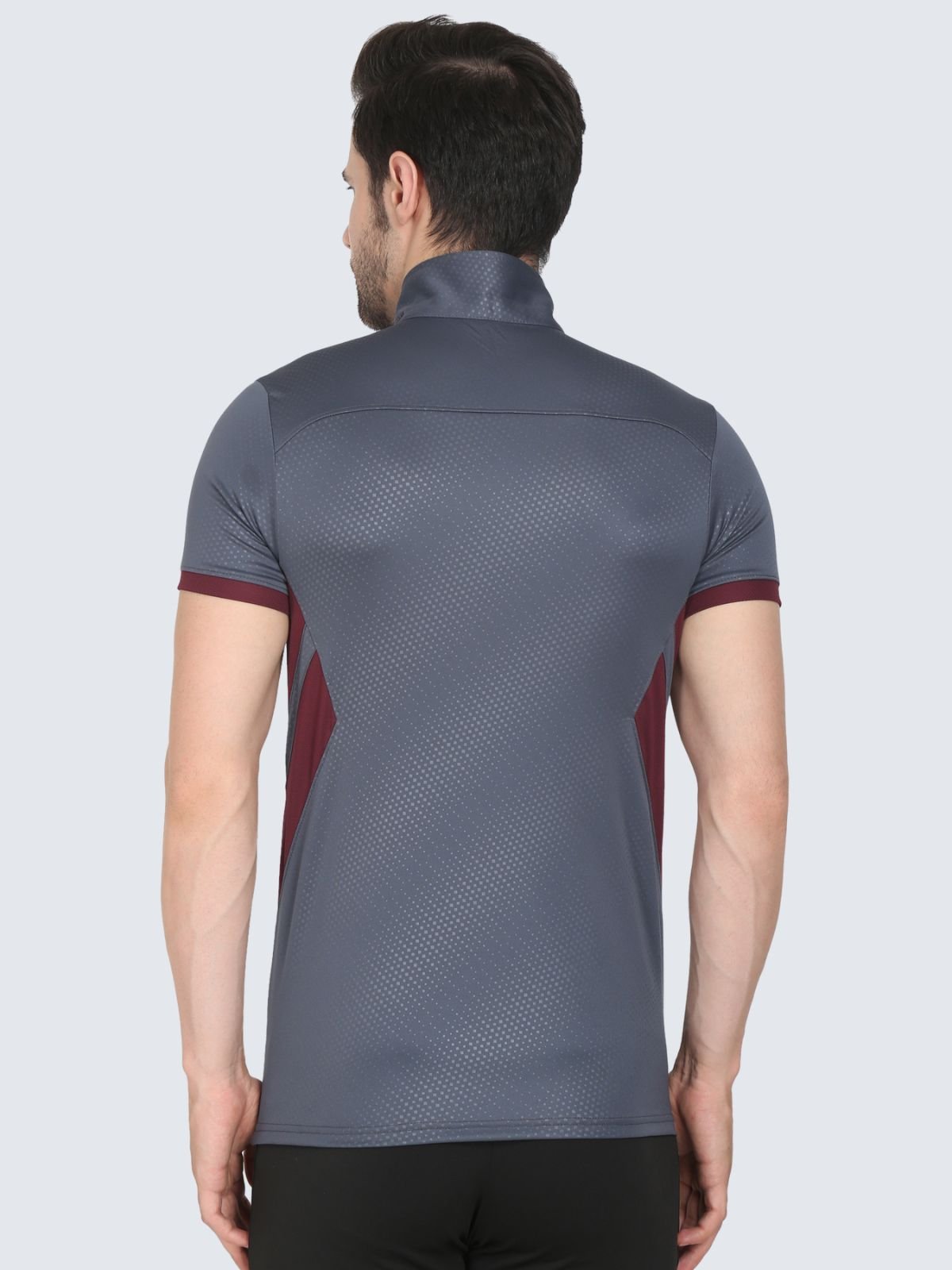 T-shirt Zipper Side Grey Back Pose