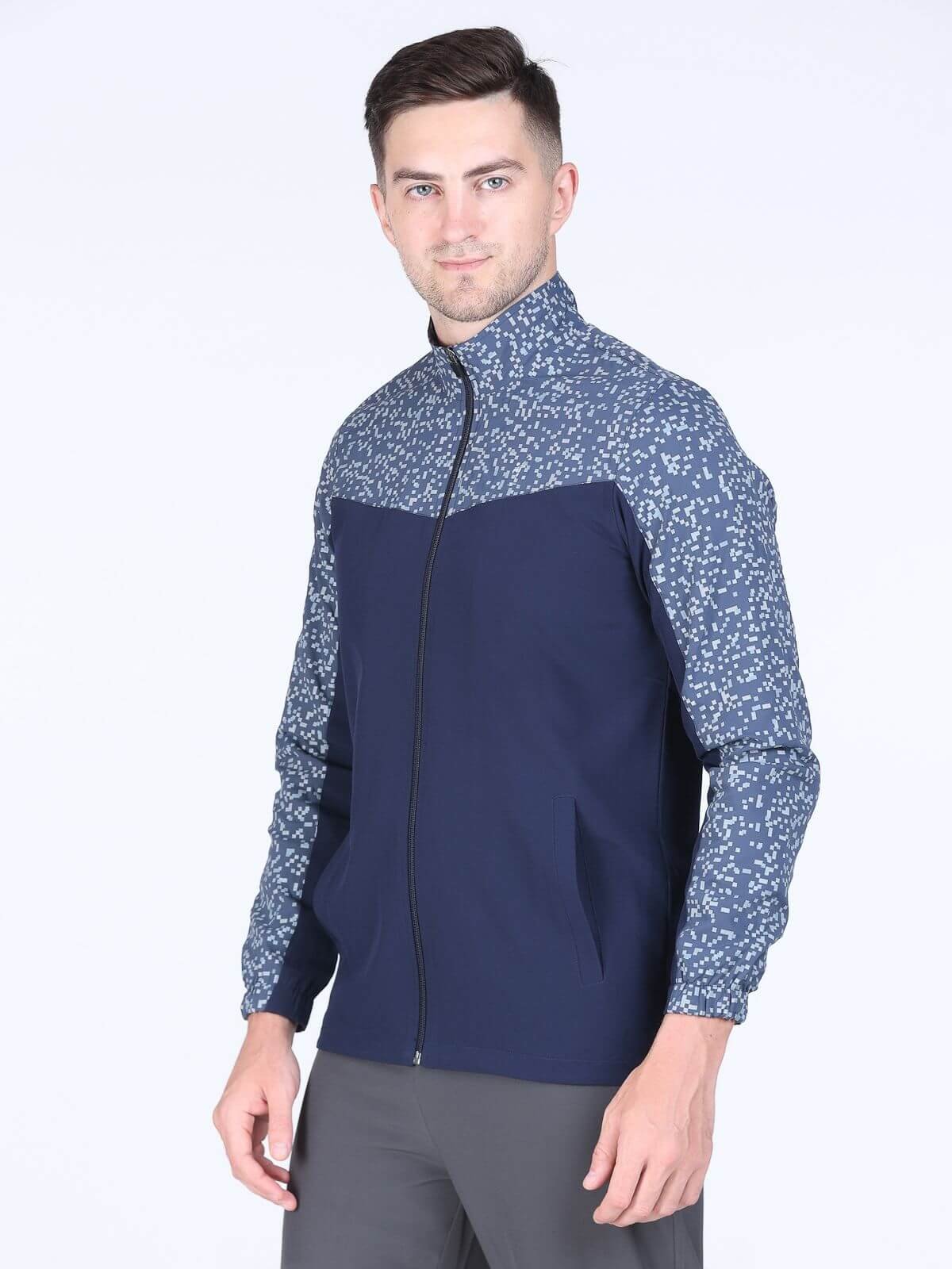 Jacket 3D Print Mesh Navy Blue Best Warm-up Jacket