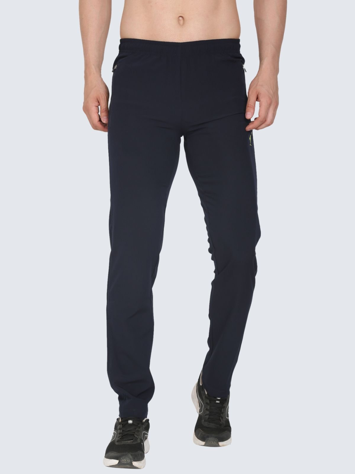 Front view of Lite Plain navy athletic pants from waist to ankles on a white background